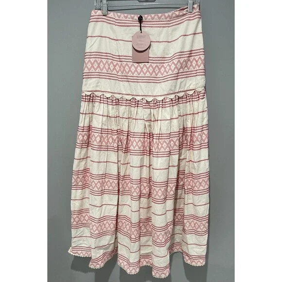 Anthropologie Raissa Skirt Boho High Low Ivory Preppy Vacay Retro Medium NWT - Picture 4 of 15